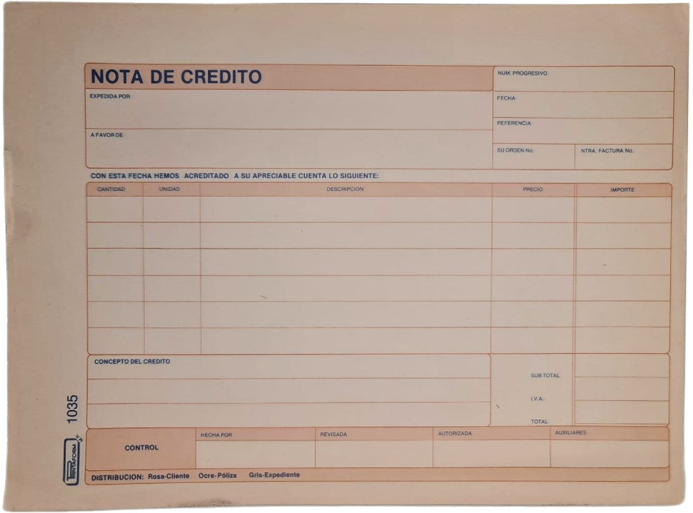 Block Auxiliar Nota de Crédito 25 Juegos ½ Oficio Printaform® B-1035 [Pieza] 2