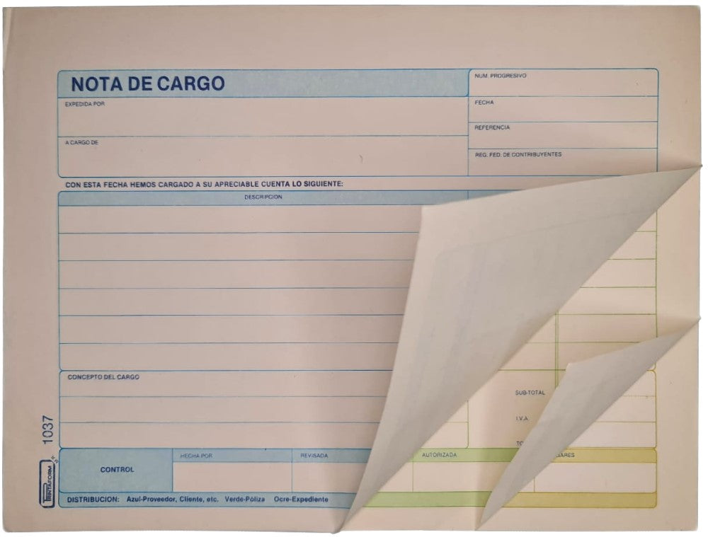 Block Auxiliar Nota de Cargo 25 Juegos ½ Oficio Printaform® B-1037 [Pieza]