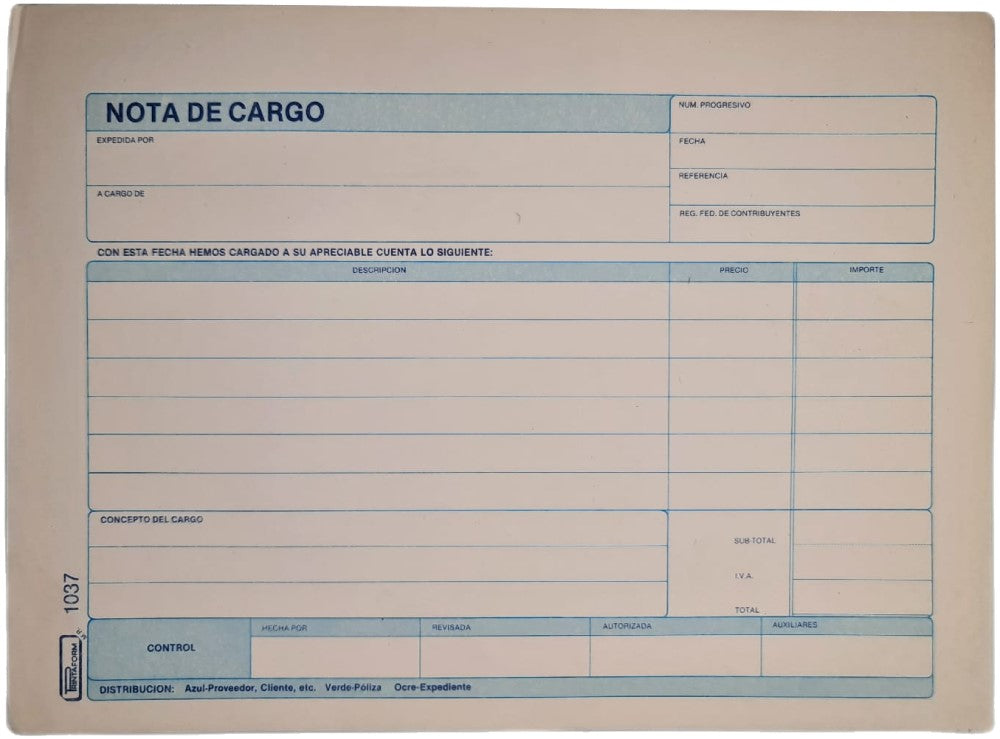 Block Auxiliar Nota de Cargo 25 Juegos ½ Oficio Printaform® B-1037 [Pieza] 2