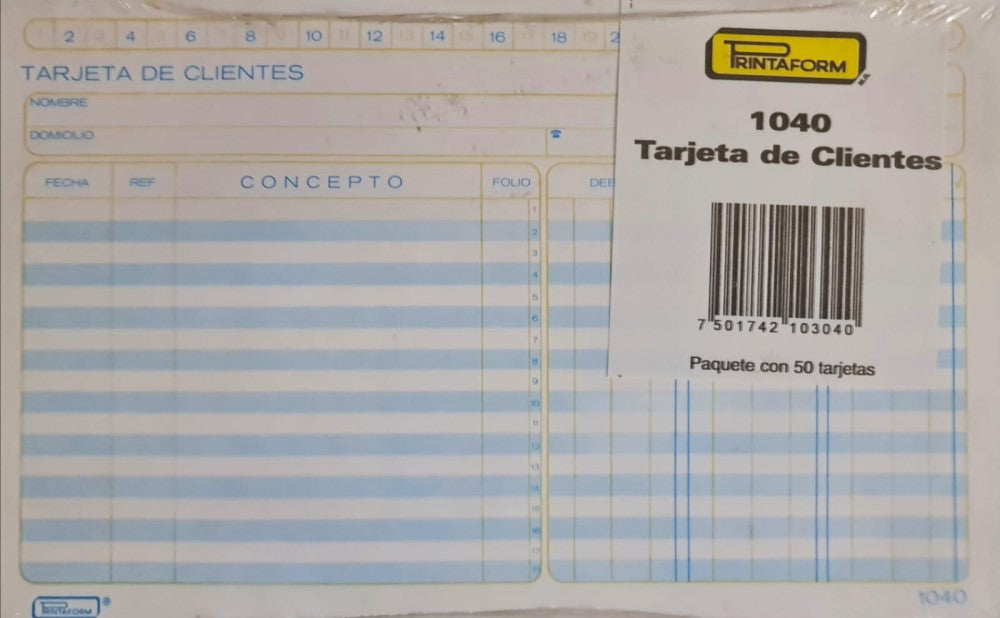 Tarjeta Índice de Clientes c/50 20.5×16.5 Printaform® 1040 [Pieza]