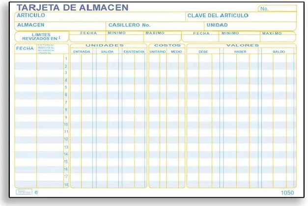 Tarjeta Índice de Almacén c/50 20.5×16.5 Printaform® 1050 Pieza 7501742103125