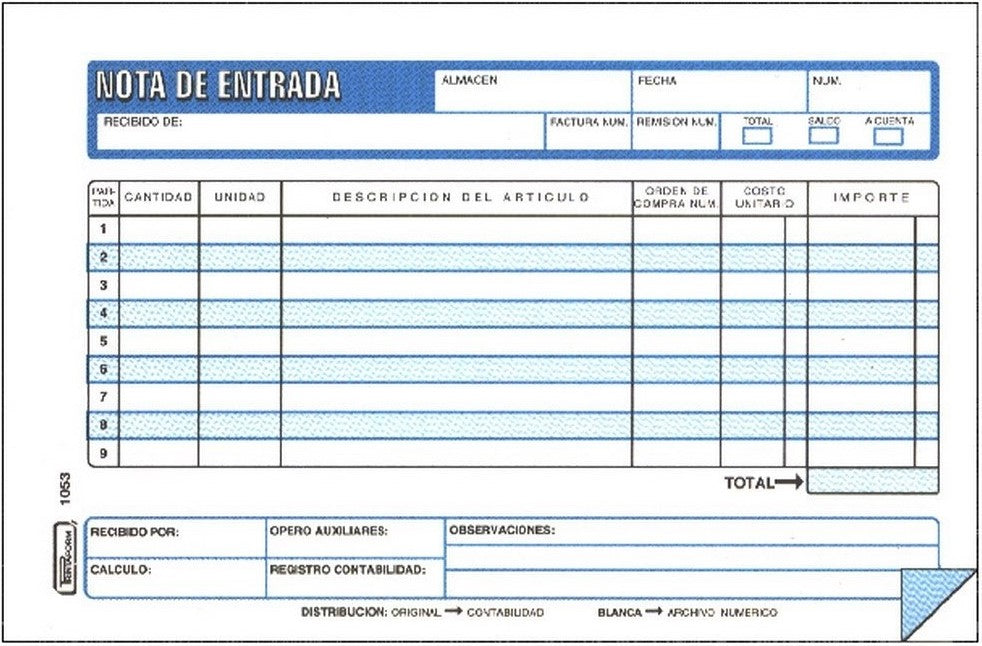 Block Auxiliar Nota de Entrada origi.y copia E 25 Juegos ½ Carta Printaform® B-1053 [Pieza] 2