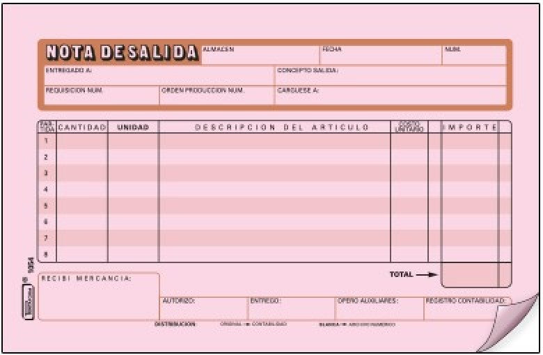 Block Auxiliar Nota de Salida origin. y copia S 25 Juegos ½ Carta Printaform® B-1054 Pieza