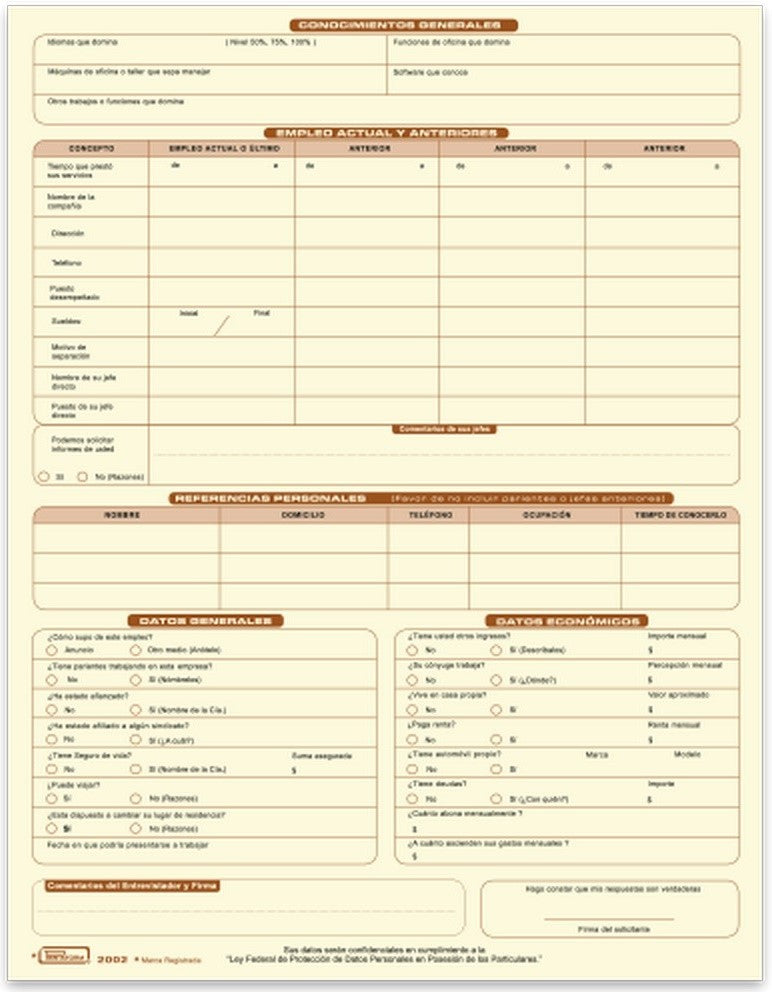 Block Solicitud de Empleo 25 hojas x bloc Carta Printaform® B-2002 [Pieza] 7501742105044 2