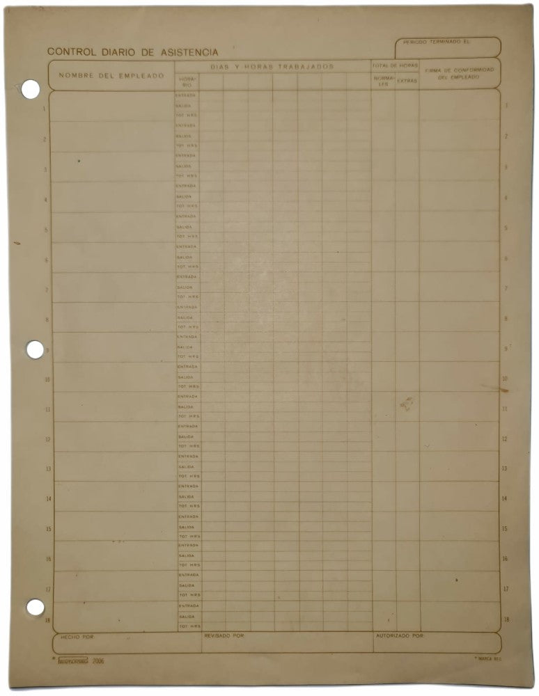 Block Control Diario De Asistencia a 25 hojas Carta Printaform® B-2006 Pieza