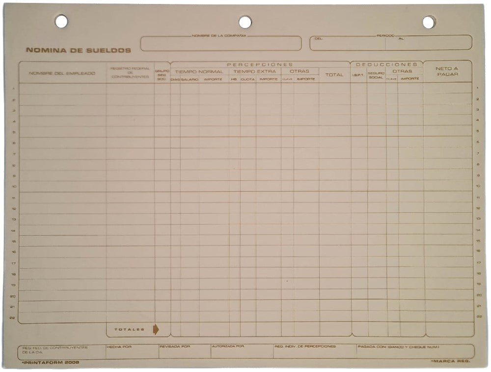 Block Nomina de Sueldos 25 hojas Carta Printaform® B-2008 [Pieza]