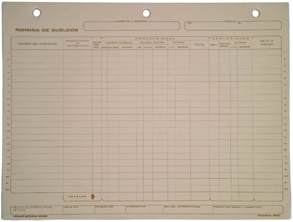 Block Nomina de Sueldos 25 hojas Carta Printaform® B-2008 Pieza