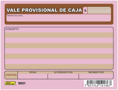 Block Vale Provisional de Caja 50 hojas ¼ Carta Printaform® B-2051 [Pieza] 7501742101367