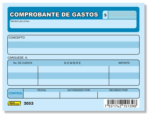 Block Comprobante Gastos paquete c/3 50 hojas ¼ Carta Printaform® B-2053 7501742101398