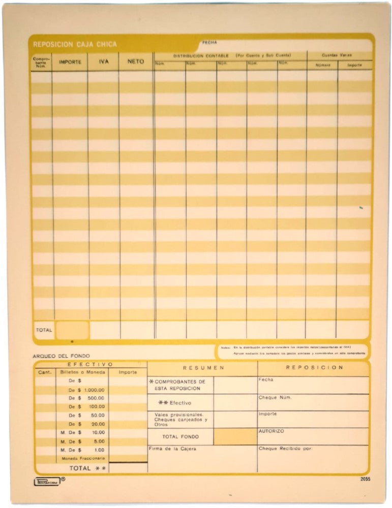 Block Reposición Caja Chica 50 hojas Carta Printaform® B-2055 [Pieza]
