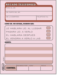 Block Recados Recados Telefónicos 50 hojas ¼ Carta Printaform® B-2061 [Pieza] 7501742102036