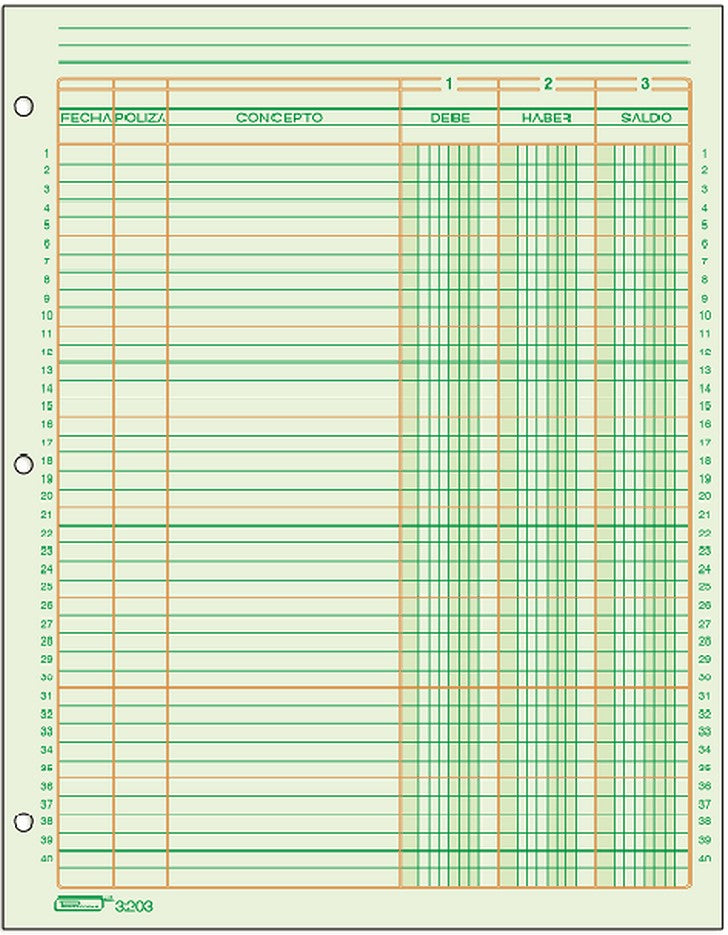 Block Debe Haber Saldo 3 perforaciones pack c/5 25 hojas Carta Printaform® B-3203 Paquete 7501742101459