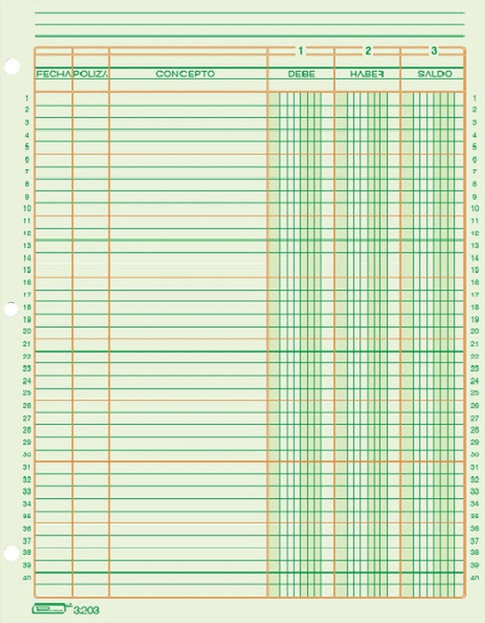 Block Debe Haber Saldo 3 perforaciones pack c/5 25 hojas Carta Printaform® B-3203 [Paquete] 7501742101459