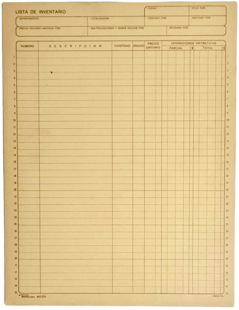 Block Lista p/Inventarios i 25 hojas Carta Printaform® B-4001 [Pieza]