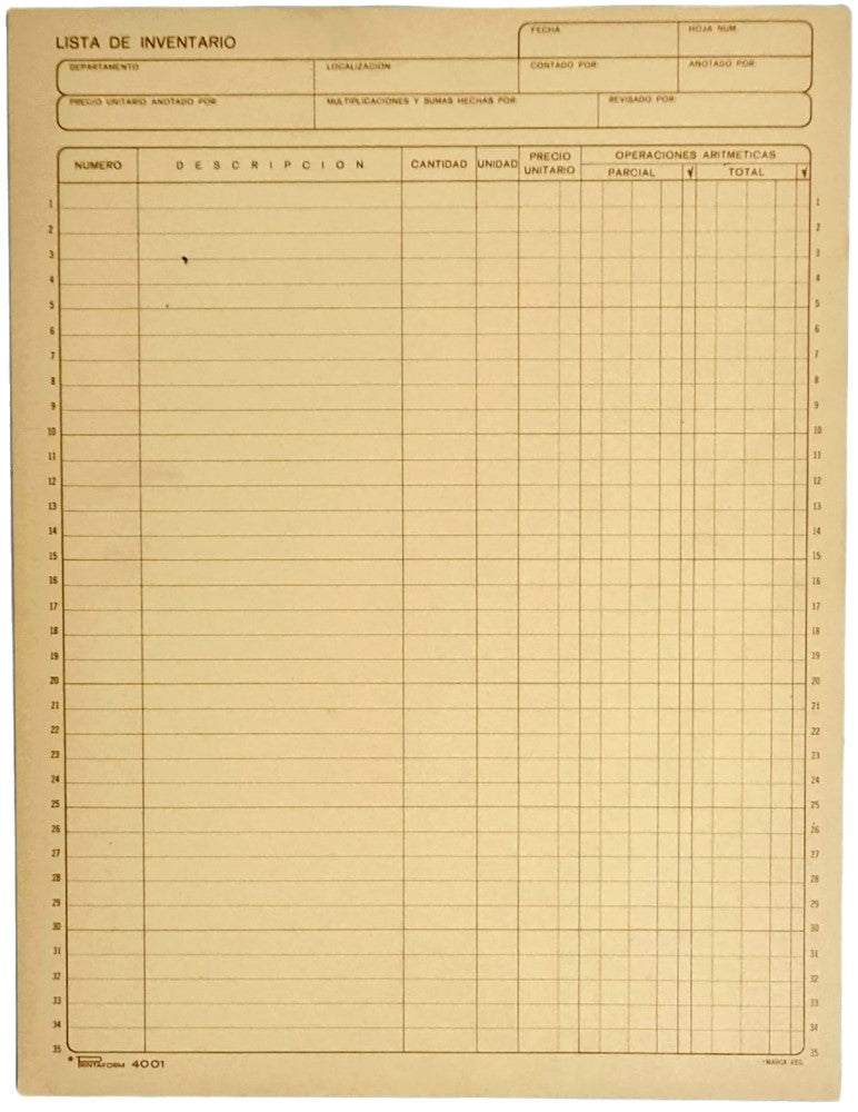 Block Lista p/Inventarios i 25 hojas Carta Printaform® B-4001 Pieza