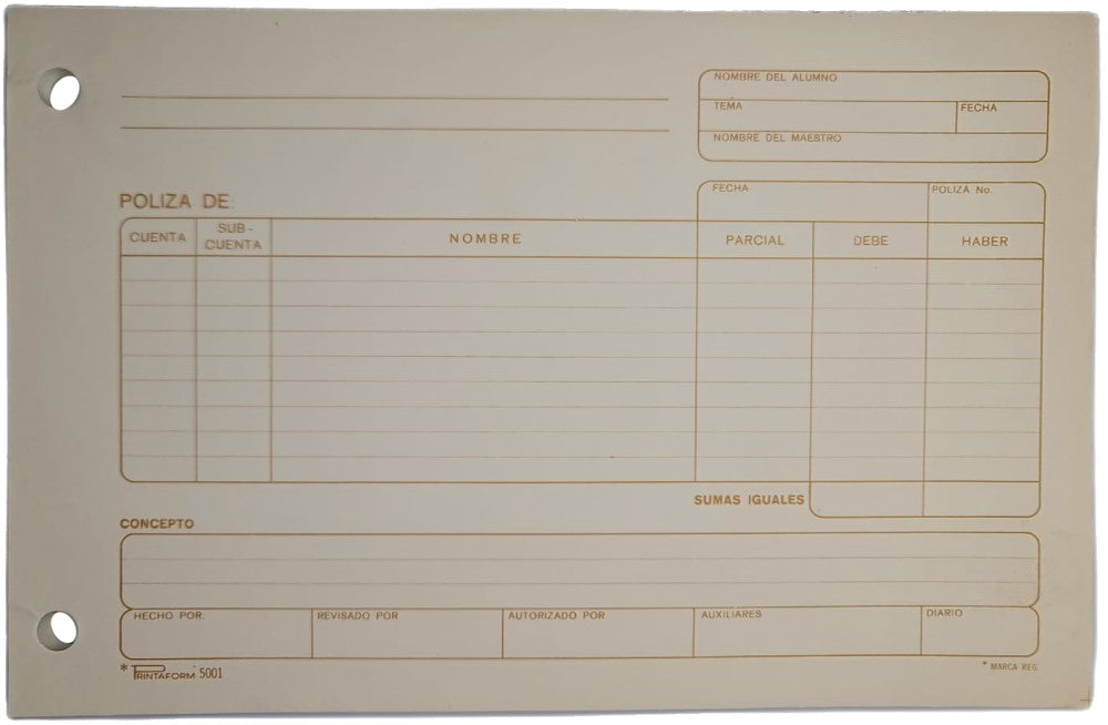 Block Póliza 50 hojas ½ Carta Printaform® B-5001 Pieza