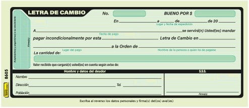 Block Letras de Cambio con endoso al reverso 50 hojas 21.5×9cm Printaform® B-8605 Pieza 7501742102487