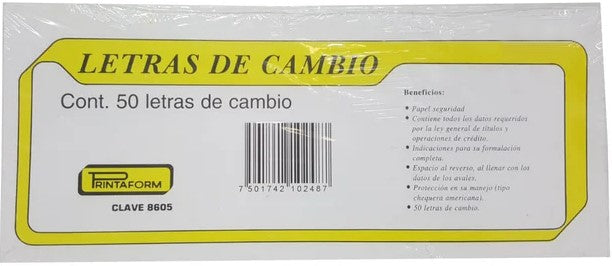 Block Letras de Cambio con endoso al reverso 50 hojas 21.5×9cm Printaform® B-8605 [Pieza] 7501742102487 3