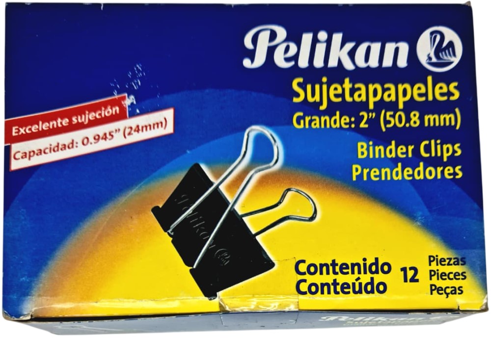 Broche Sujeta Papel Grande c/12 Negro 50mm 2" Pelikan® 1260002 Caja 7501015216071 02
