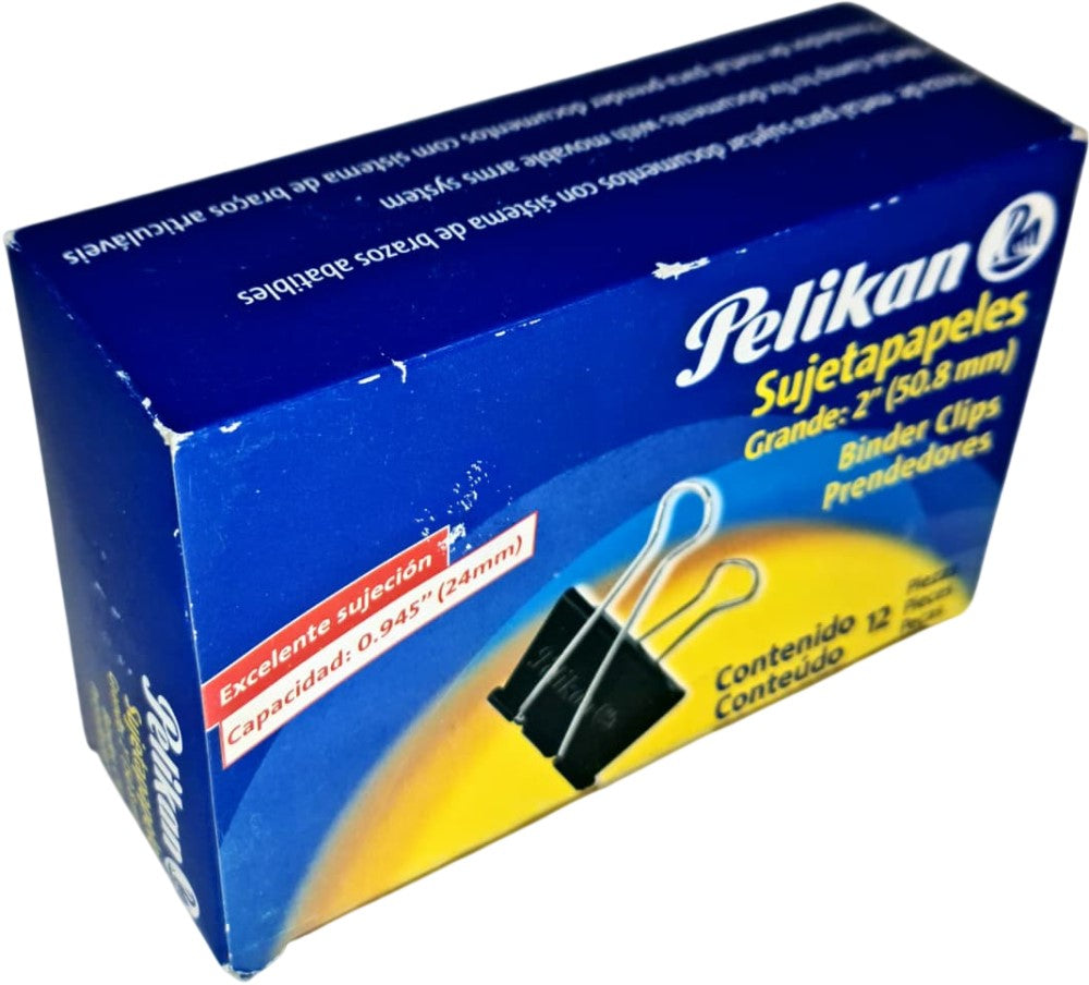 Broche Sujeta Papel Grande c/12 Negro 50mm 2" Pelikan® 1260002 Caja 7501015216071 03
