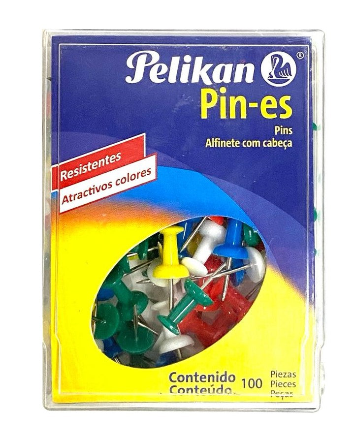 Pines c/Cabeza de Plástico Colores Caja c/100 Pelikan® [Caja] 7501015210529