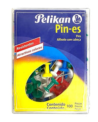 Pines c/Cabeza de Plástico Colores Caja c/100 Pelikan® [Caja] 7501015210529