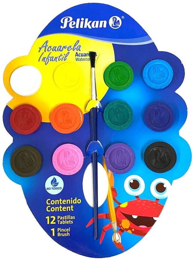 Acuarelas en Cartón Infantil c/Pincel Colores c/12 Pelikan® 1215 Pieza 7501015207413 01