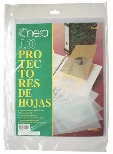 Mica Protectora p/carpeta 3 perforaciones c/10 Translúcido Carta Kinera® 368 [Bolsa] 7501428703908 2