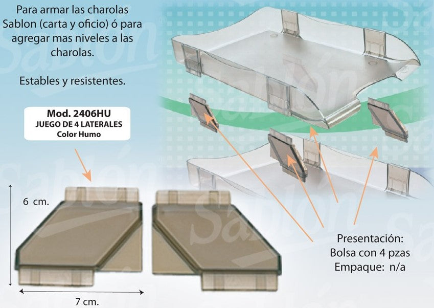 Charola/accesorio Juego c/4 Laterales Humo Sablón® 2406HU [Pieza] 7501434624044
