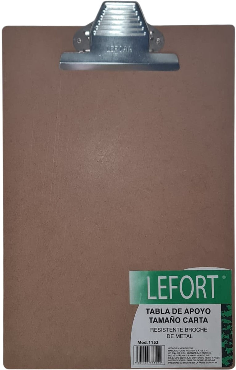TablaAgarraPapel Fibracel Broche Placa Metal Madera Carta Lefort® 12 Pieza 7501434711522 01 Imagen principal del producto