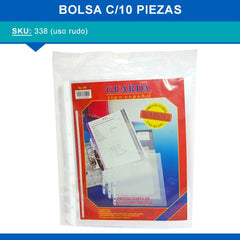 Mica Protectora p/carpeta 3 perforaciones Uso Rudo c/10 Cristal Carta Guarda® 338 [Bolsa] 7501428705001
