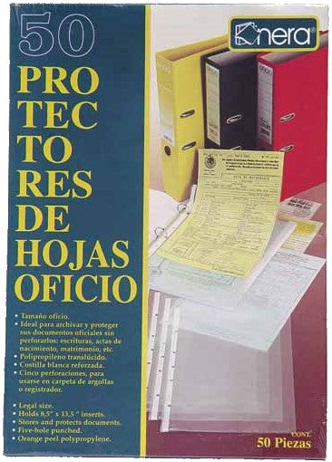 Mica Protectora p/carpeta 3 perforaciones c/50 Translúcido Oficio Kinera® 363 [Caja] 7501428704516