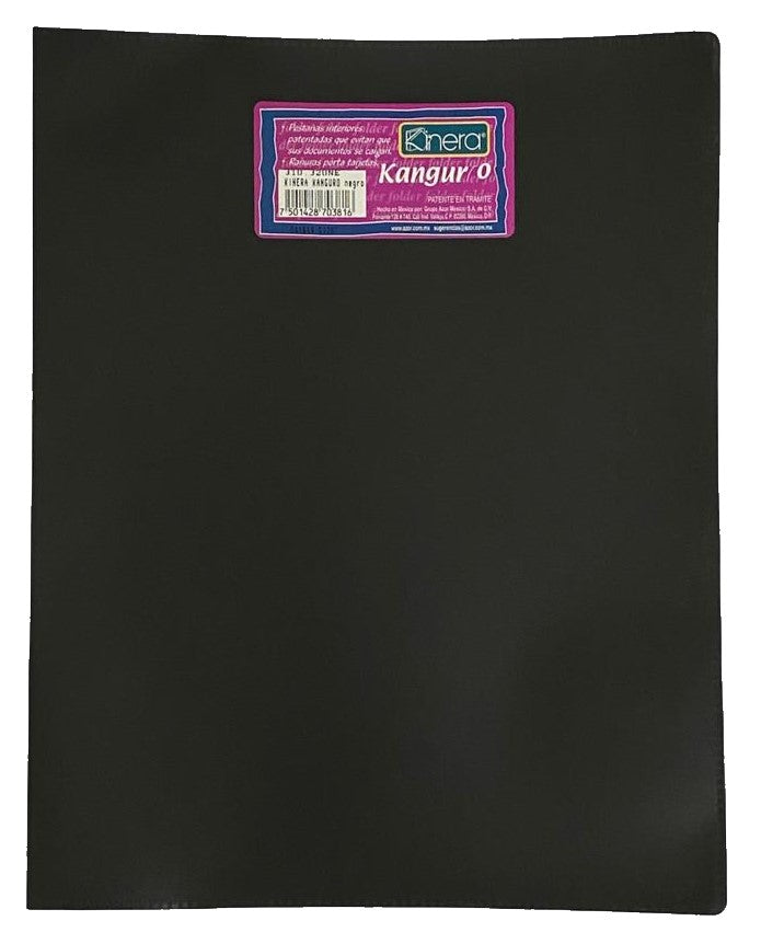 Fólder Plástico Portadocu Kanguro Doble Solapa Negro Carta Kinera® 320NE [Pieza] 7501428703816