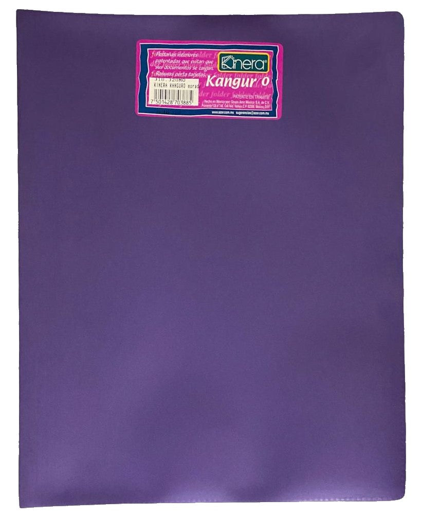 Fólder Plástico Portadocu Kanguro Doble Solapa Morado Carta Kinera® 320MO Pieza 7501428703885