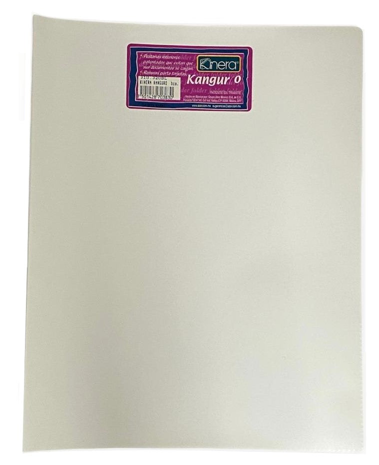 Fólder Plástico Portadocu Kanguro Doble Solapa Blanco Carta Kinera® 320BL [Pieza] 7501428703830