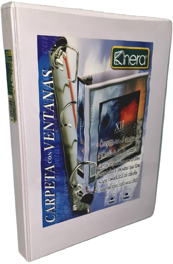 Carpeta 3 Argollas "O" Panorámica c/Cristal 1" Blanco Oficio Kinera® 9121BL [Pieza] 7501428704523