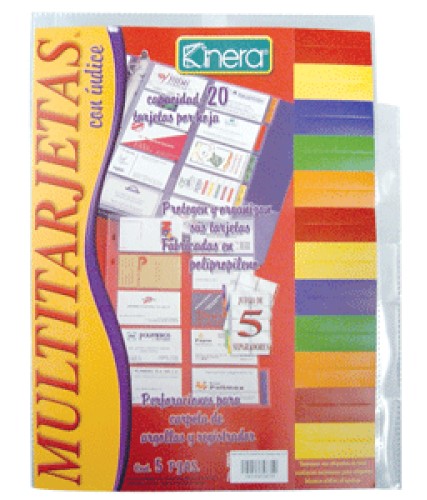 Mica Protectora Tarjetas p/20 Tarjetas c/Indice c/5 Translúcido Carta Kinera® 3805 [Pieza] 7501428708729