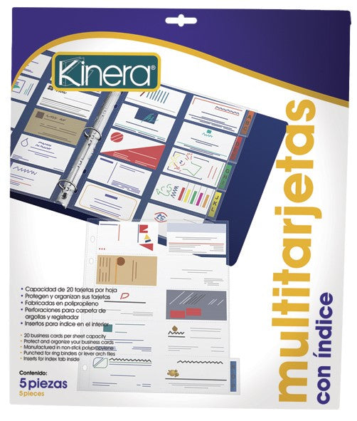 Mica Protectora Tarjetas p/20 Tarjetas c/Indice c/5 Translúcido Carta Kinera® 3805 [Pieza] 7501428708729 3