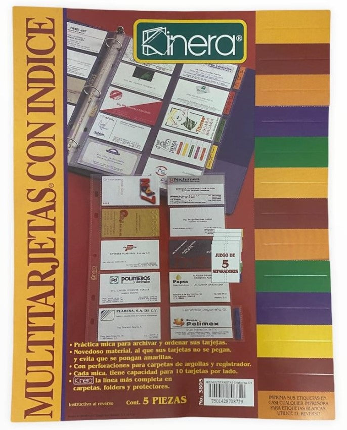 Mica Protectora Tarjetas p/20 Tarjetas c/Indice c/5 Translúcido Carta Kinera® 3805 [Pieza] 7501428708729 4