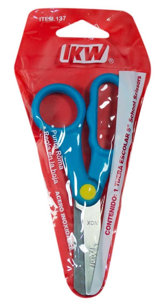 Tijera Escolar Punta Roma Metálica 5" Colores c/Regla IKW® 137 [Pieza] 7502005161371 2