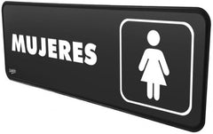 Letrero Informativo "BAÑOS MUJERES" Negro 23×7.5cm Sablón® 7919 [Pieza] 7501434679198