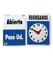 Letrero Informativo RELOJ "ABIERTO PASE UD." Blanco 15×22cm Sablón® 7960 [Pieza] 7501434679600