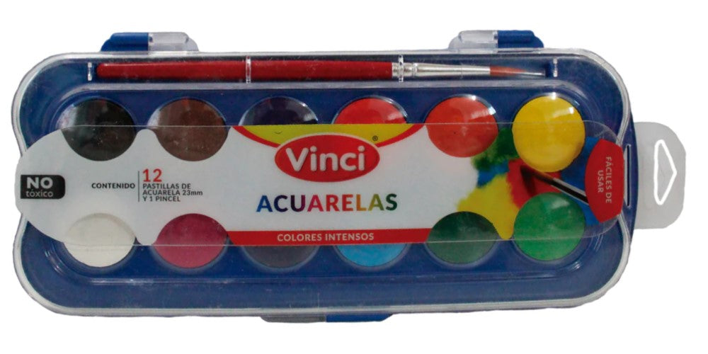 Acuarelas en Plástico Estuche c/Pincel Colores c/12 23mm Vinci® 67884 Pieza 7501014600260 01