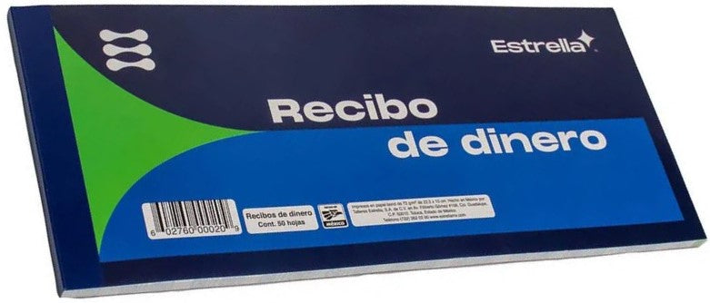 Block Recibos de Dinero con Talón D 50 hojas Estrella® 20 [Pieza] 602760000209