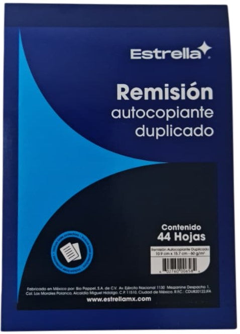 Block Remisiones Duplicado Autocopia DA 22 Juegos 11×15.7cm Estrella® 658 [Pieza] 602760006584 Imagen principal del producto