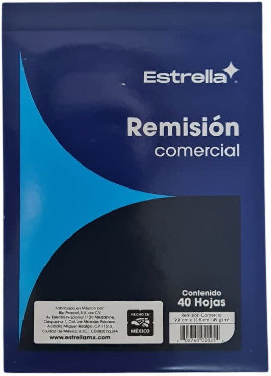 Block Remisiones Original Comercial O 40 hojas 9.7×13.5cm Estrella® 25 [Pieza] 602760000254 Imagen principal del producto