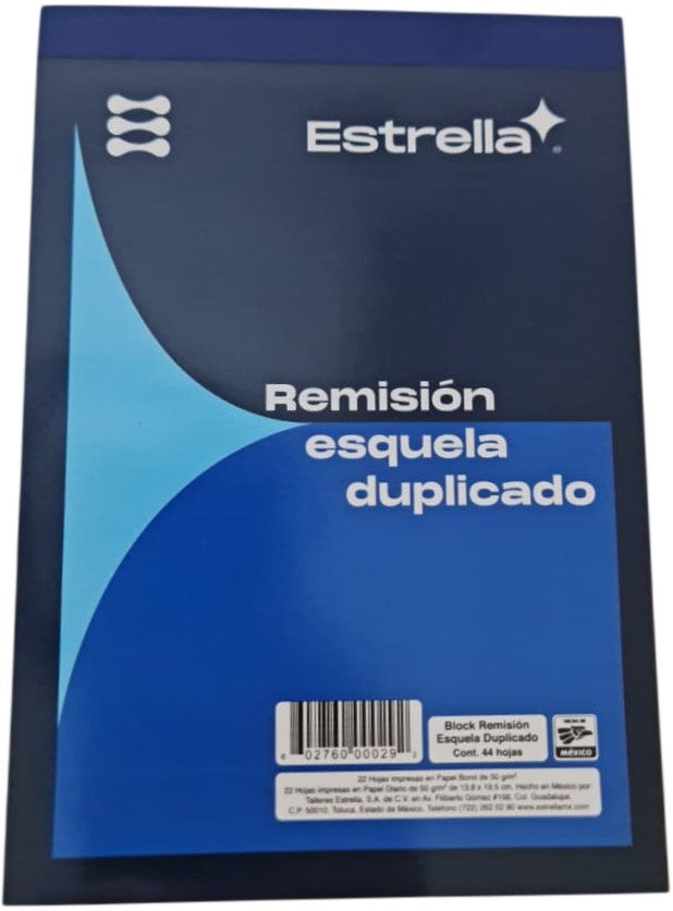 Block Remisiones Duplicado Esquela D 22 Juegos 14×19.5cm Estrella® 29 [Pieza] 602760000292