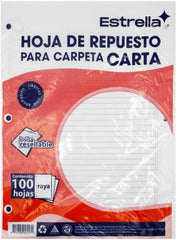 Papel p/Carpeta Carta 3 perforaciones 100 hojas Raya Estrella® 557 [Paquete] 602760005570