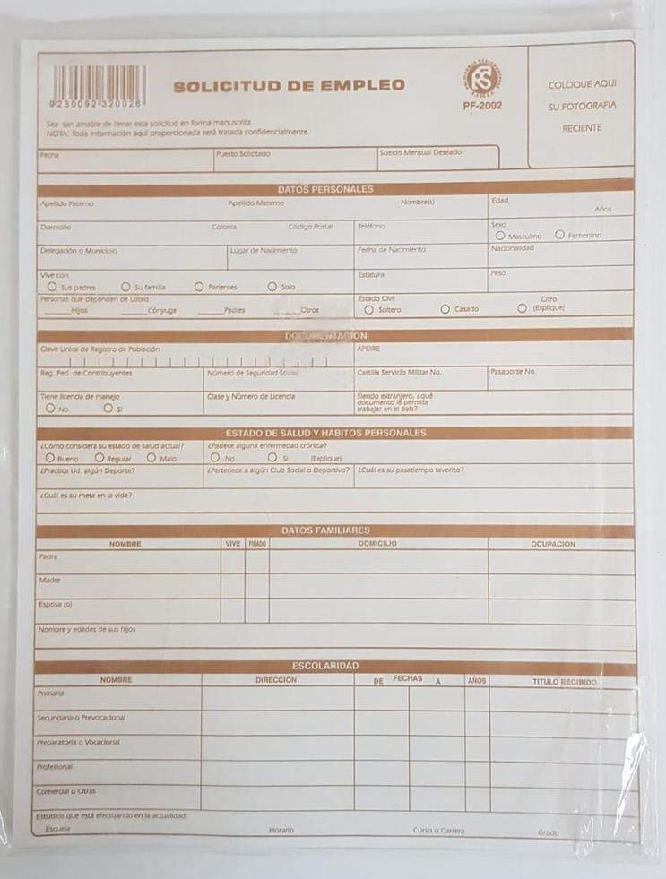 Block Solicitud de Empleo 25 hojas x bloc Carta Poliformas® PF-2002 [Pieza] 9230092320026