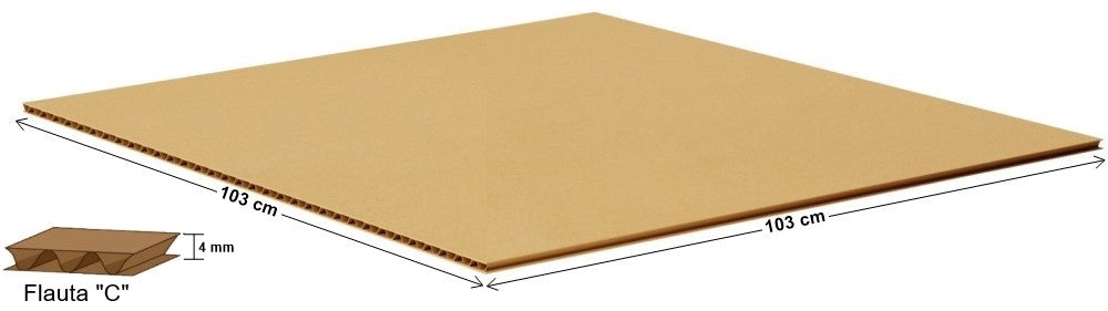 Cartón Corrugado Doble Cara Flauta "C" 4mm Kraft 103×103cm Carton hua PKMSGFCG103-103 [Hoja]